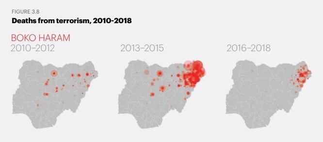 Heat map of attacks carried out by Boko Haram between 2010 and 2018 [GTI]