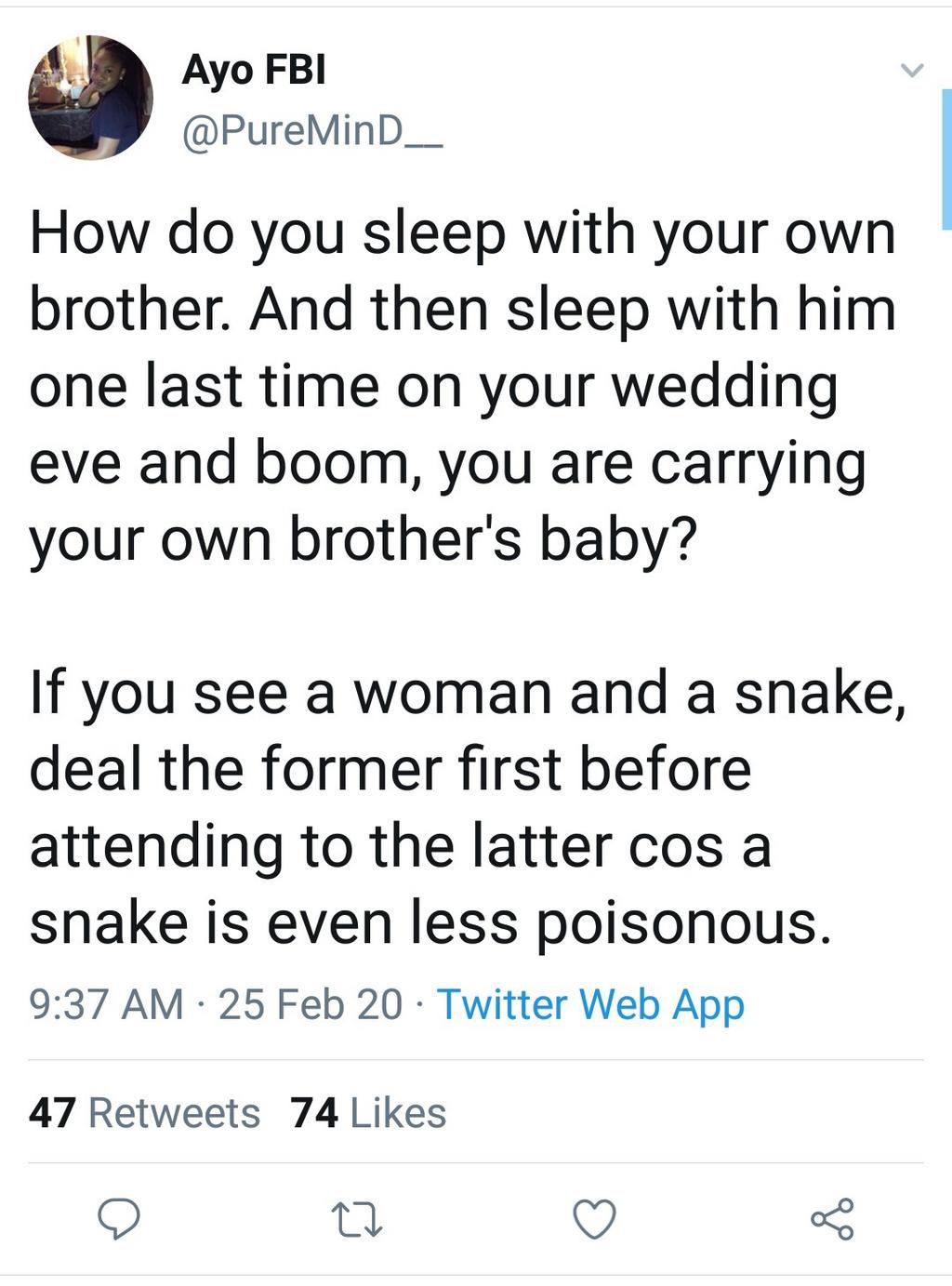 Lady gets pregnant for biological brother after “one last time sex” a day to her wedding