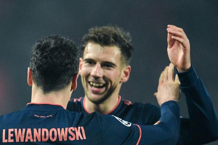 Bayern Munich midfielder Leon Goretzka (R) took a punch after a training ground tackle