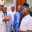 In the photo: The Minister of State for Petroleum Resources, Mr Timipre Sylva, governor Atiku Bagudu of Kebbi state, Mohammed Badaru of Jigawa state, Bayelsa governor-elect, David Lyon, President Muhammadu Buhari, APC National Chairman, Adams Oshiomhol...