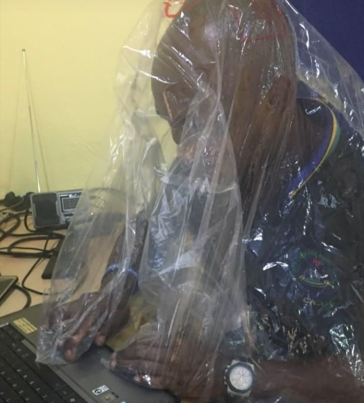 Police officer’s new protection against COVID-19 is ‘one-in-town’ (photos)