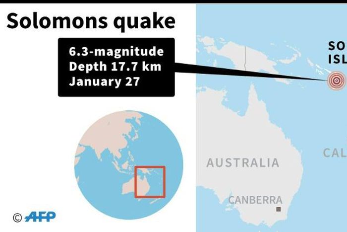 Map locating Solomon islands, rattled by a 6.3-magnitude earthquake on Monday.