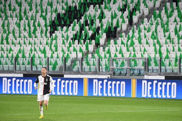 Juventus star Cristiano Ronaldo during the club's last match played behind closed doors in Turin against Inter Milan on March 8.