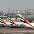 Emirates aircraft grounded at Dubai international Airport after the carrier suspended all passenger operations amid the COVID-19 coronavirus pandemic