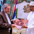 President Muhammadu Buhari with the outgoing Iranian Ambassador, Morteza Rahimi Zarchi, at the State House, Abuja. [Twitter@BashirAhmaad]