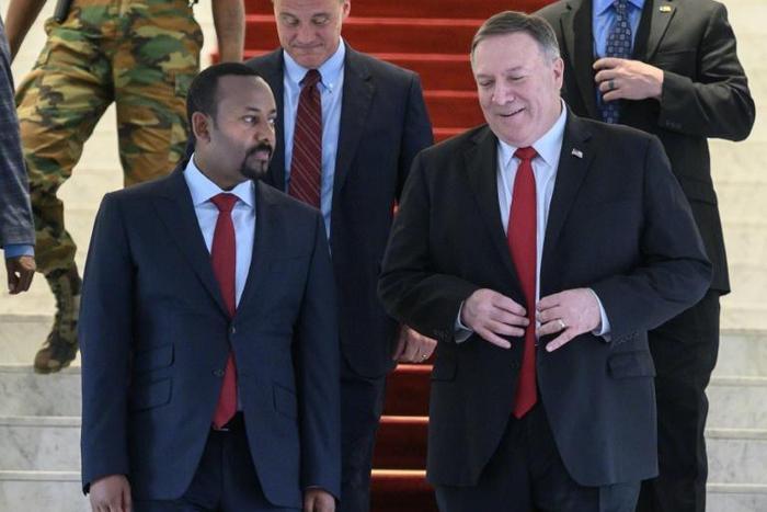 US Secretary of State Mike Pompeo (R) and Ethiopian Prime Minister Abiy Ahmed discussed Ethiopia's upcoming elections