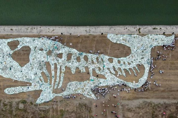 China environmentalists created a 68-metre long whale formed by plastic waste collected from the ocean in June 2019 to draw attention to the problem