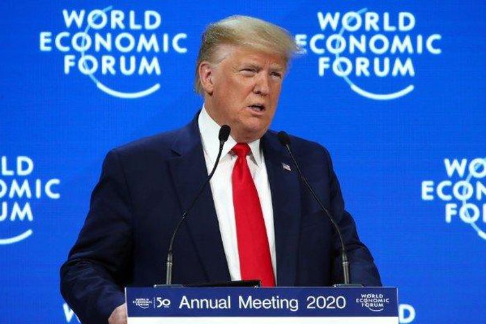 U.S. President Donald Trump delivers a speech during the 50th World Economic Forum (WEF) annual meeting in Davos, Switzerland, January 21, 2020. REUTERS/Denis Balibouse