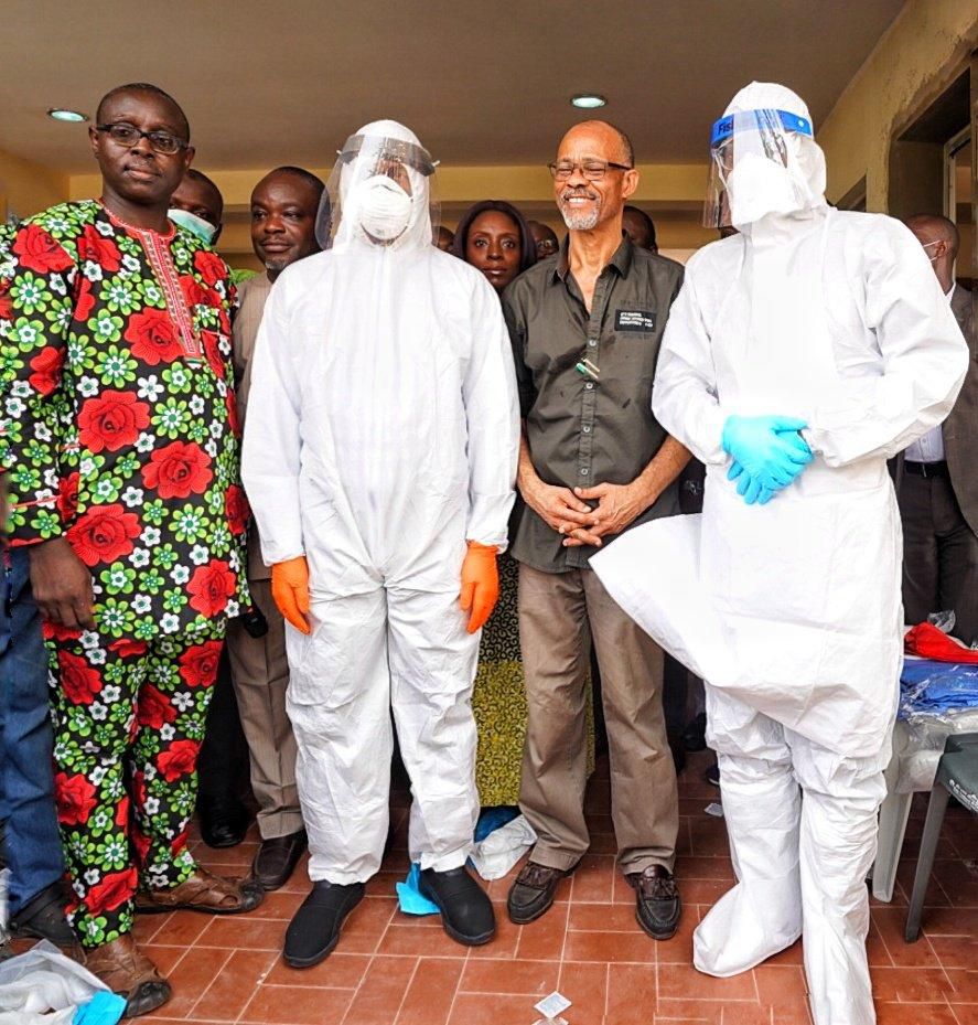 R-L: Lagos State Governor, Mr Babajide Sanwo-Olu; Commissioner for Health, Prof. Akin Abayomi; Deputy Governor, Dr Obafemi Hamzat and Medical Director, Mainland Hospital, Dr Abimbola Bowale, during an inspection visit to the Emergency Operations Centre...
