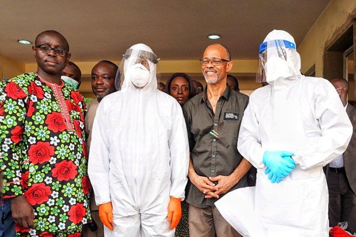 R-L: Lagos State Governor, Mr Babajide Sanwo-Olu; Commissioner for Health, Prof. Akin Abayomi; Deputy Governor, Dr Obafemi Hamzat and Medical Director, Mainland Hospital, Dr Abimbola Bowale, during an inspection visit to the Emergency Operations Centre...