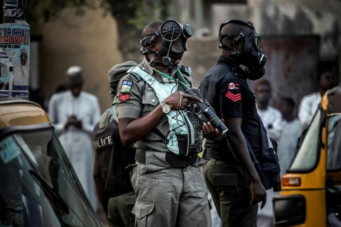 Nigerian police (pictured February 2019) were doing "everything possible" to secure the safe release of the three kidnap victims