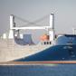 The Bahri Yanbu cargo ship arriving in the French port of Cherbourg, where dozens of activists held a protest over the sale of arms to Riyadh