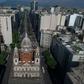 Aerial view of the Candelaria church and the empty Presidente Vargas avenue in downtown Rio de Janeiro, Brazil on March 25, 2020, during the outbreak of the new coronavirus