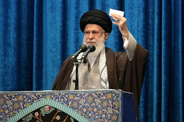 Iran's Supreme Leader Ayatollah Ali Khamenei delivers a sermon during Friday prayers in Tehran
