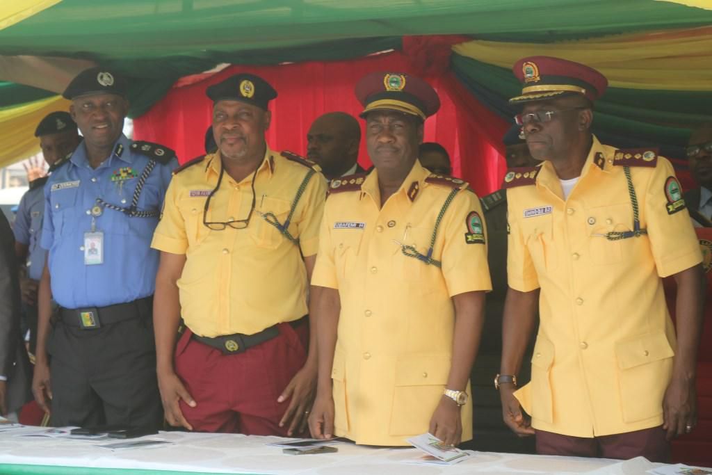 From right: Lagos Governor Babajide Sanwo-Olu; Deputy governor Obafemi Hamzat; SA to Governor, Toyin Fayinka; and Commissioner of Police, Hakeem Odumosu during the passing out parade of the newly recruited officials of Lagos State Traffic Management Au...