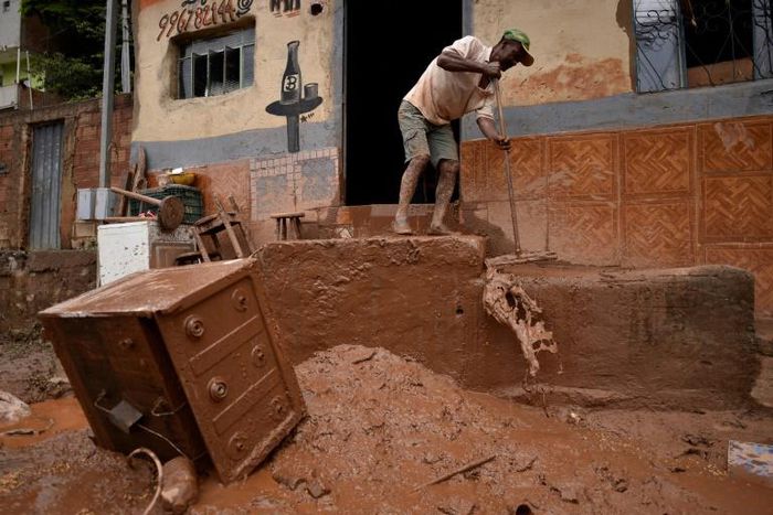 A flooded house in the Brazilian town of Sabara, near Belo Horizonte, in January 2020