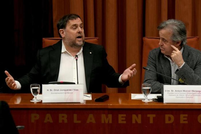 Freed for a few hours: jailed Catalan separatist Oriol Junqueras addressed the regional parliament for the first time since October 2017