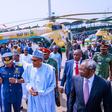 President Muhammadu Buhari thanks Nigerians as he unveils 2X Agusta 109P Gunship and Mi-17 1E Medium Lift Helicopters into the service of the Nigerian Air Force. [Twitter/@BashirAhmaad]