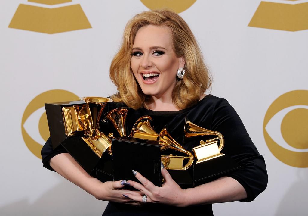 Adele with her six Grammys in 2012.