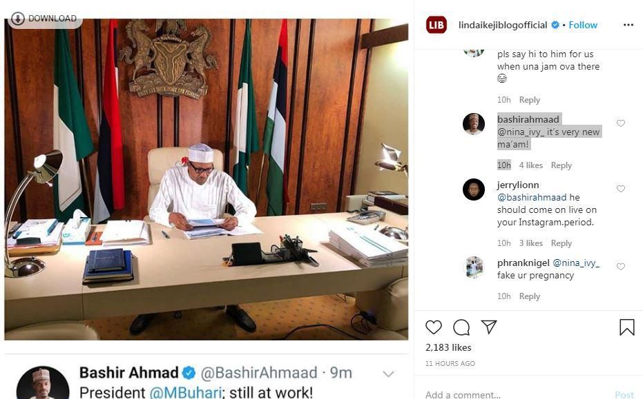 It didn't take long before the president's media aide replied the reality TV star. [Instagram/LindaIkejiBlog]