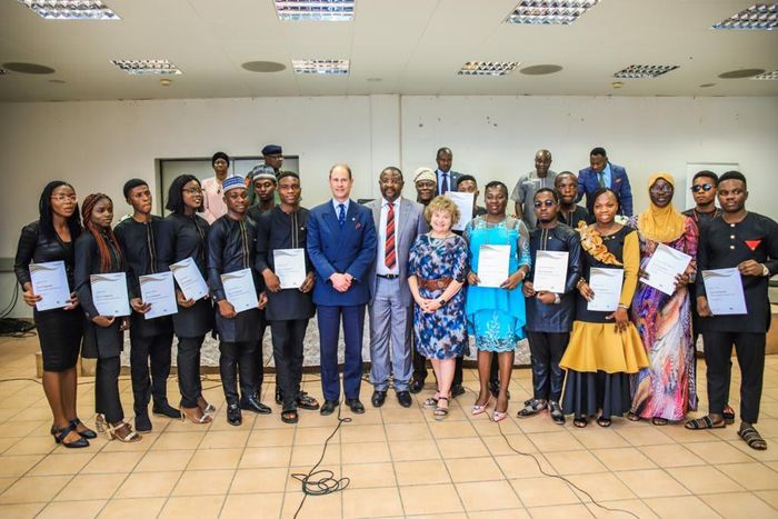 The Minister of Youth and Sports Development, Mr Sunday Dare and Prince Edward, Earl of Wessex during the presentation of Duke of Edinburgh awards to 14 Nigerian youths. [Twitter/@SundayDareSD]