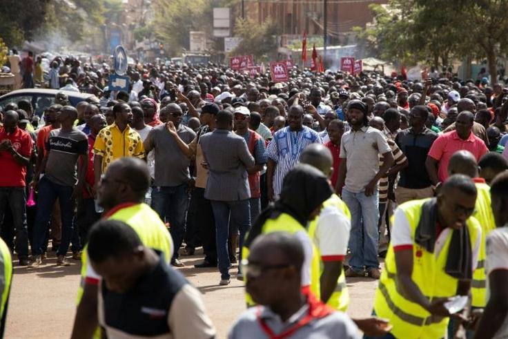 Thousands took part in the demonstration, some singing the national anthem and chanting "bread and freedom for the people"
