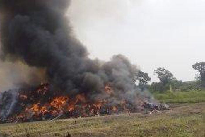 The burning of 100 tonnes of drugs and psychotropic substance in NDLEA office in Badagry. [NAN]