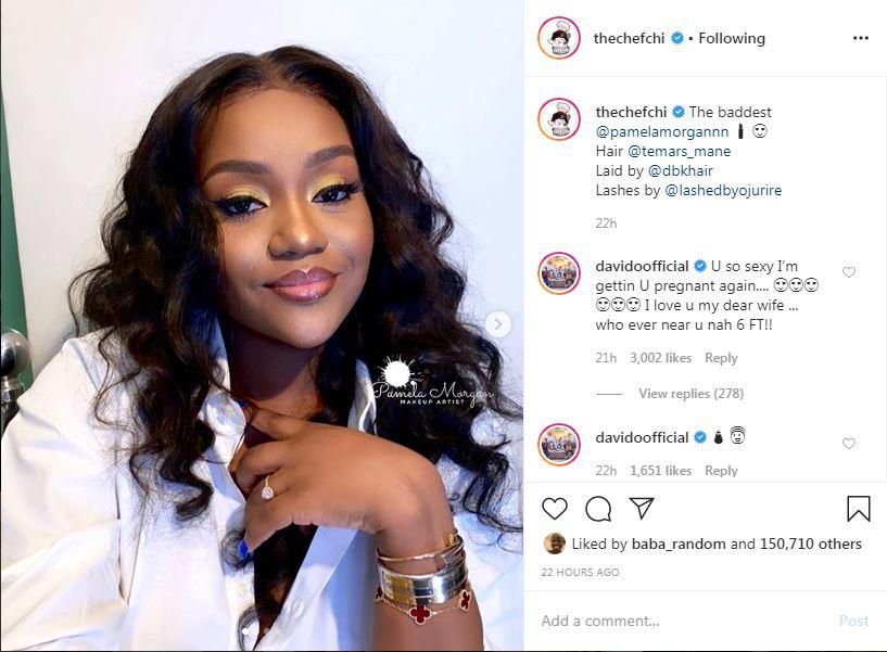 One of the cutest conversations you’d spot on social media today is that of Davido promising to get his fiancee, Chioma pregnant again. [Instagram/ChefChioma]