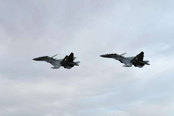 Two Algerian Sukhoi Su-30 fighter jets take part in manoeuvres in April last year