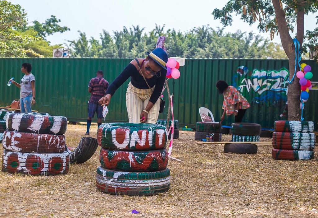 Jude Idada, Founding Partners of the Creators Lab, Enare Ejim, Ochiwu Fidel and Meshach Jonathan, Members of Aspirer Thespians, alongside other young Nigerians at the ANISZA's LOVE PARK event on Valentine's Day in Abuja, February 14th 2020