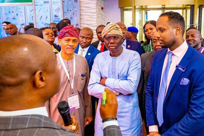 Lagos Gov Sanwo-Olu and Health Commissioner Abayomi at the 9th edition of Medic West Africa Conference on October 9, 2019 (Twitter: @Jidesanwoolu)