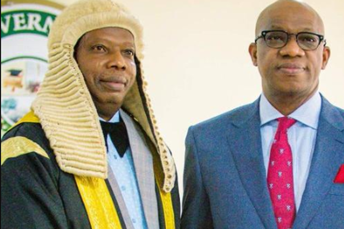 Speaker Ogun State House of Assembly Rt. Hon. Taiwo Olakunle Oluomo and governor Dapo Abiodun. [Twitter/@SulaiOdus]
