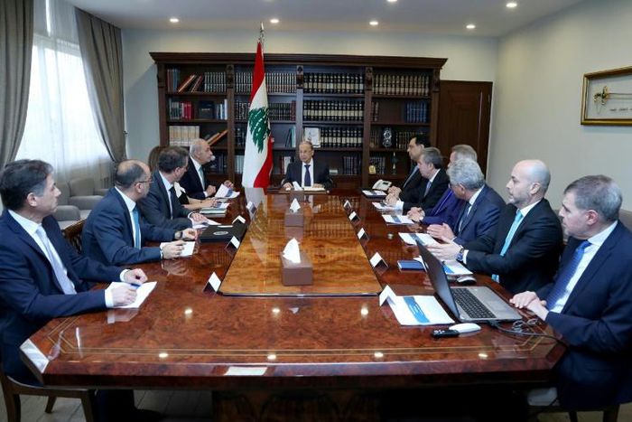 Lebanon's President Michel Aoun (C) headed talks with top officials on Saturday ahead of a cabinet meeting