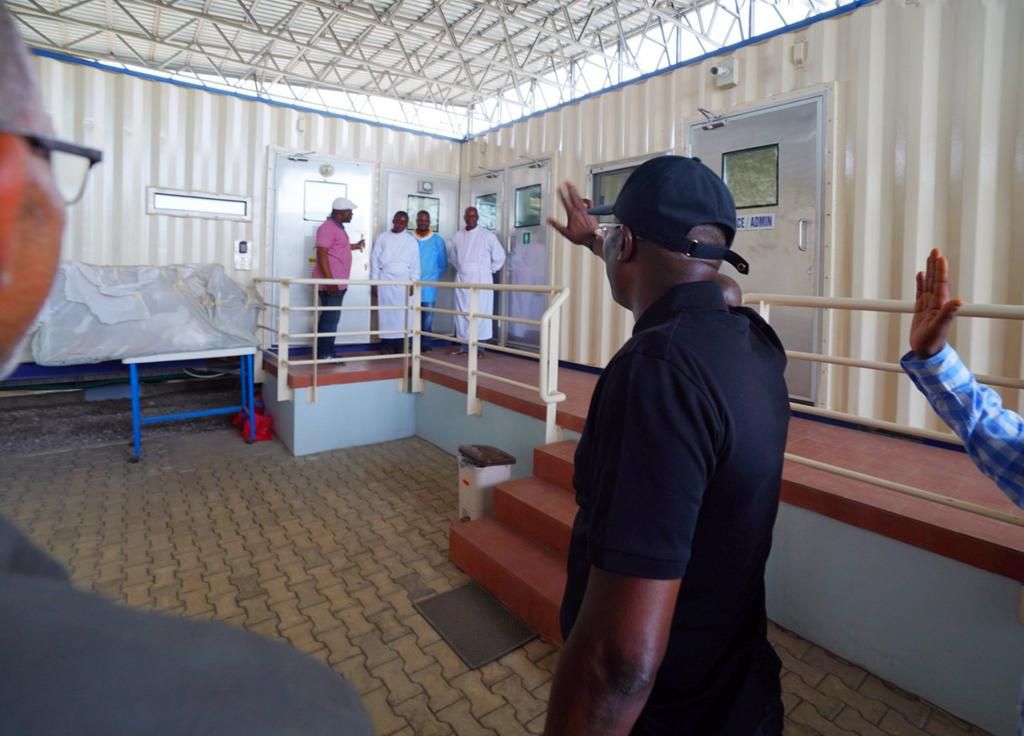 Lagos State Governor, Mr Babajide Sanwo-Olu; during an inspection visit to the Emergency Operations Centre and Biosecurity Unit at Mainland Infectious Disease Hospital Yaba, on Sunday, March 1, 2020. (Twitter @jidesanwoolu)