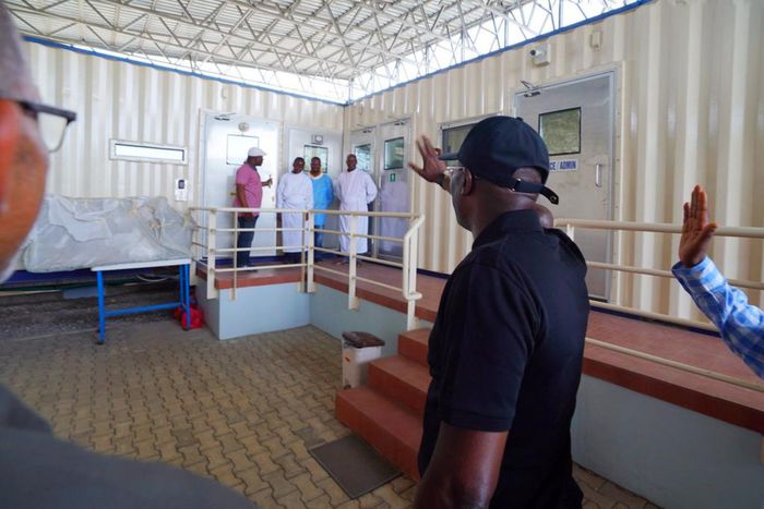 Lagos State Governor, Mr Babajide Sanwo-Olu; during an inspection visit to the Emergency Operations Centre and Biosecurity Unit at Mainland Infectious Disease Hospital Yaba, on Sunday, March 1, 2020. (Twitter @jidesanwoolu)