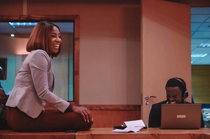 Chi Mhende and Loyiso Madinga behind the scenes of Queen Sono [Instagram@chi mhende]