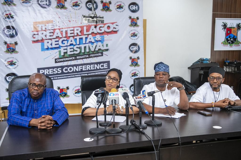 L-R: The Permanent Secretary, Tourism, Arts and Culture, Mr. Babatunde Olaide-Mesewaku; the Honourable Commissioner for Tourism, Arts and Culture, Pharm. (Mrs.) Uzamat Akinbile-Yusuf; the Special Adviser to the Governor on Tourism, Arts and Culture, Mr...