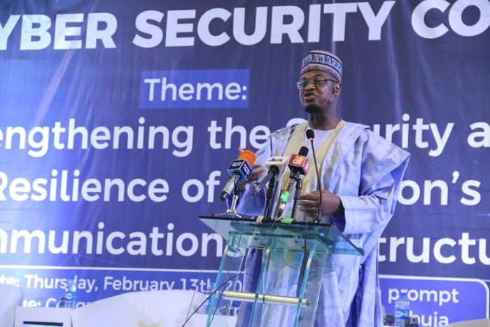 Minister of Communications and Digital Economy, Dr. Isa Ali Ibrahim Pantami at the Annual Cyber Security Conference organised by the Nigerian Communications Commission (NCC) at the Transcorp Hilton Hotel, Abuja. [Twitter/@FMoCDENigeria]
