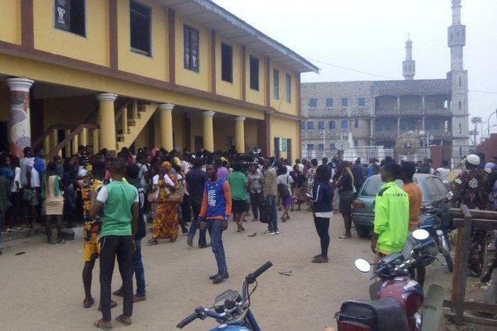 Students on queue at NIMC office in Badagry (NAN)