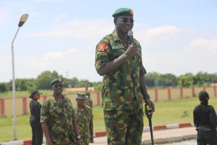 Chief of Army Staff, Lt.-Gen. Tukur Buratai, addressing troops in Gusau, Zamfara State on 7/10/2019. [NAN]
