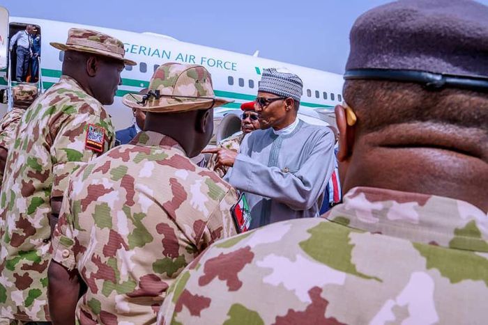 Auno attack: Buhari visits Maiduguri to condole with government, victims. [Twitter/@BashirAhmaad]