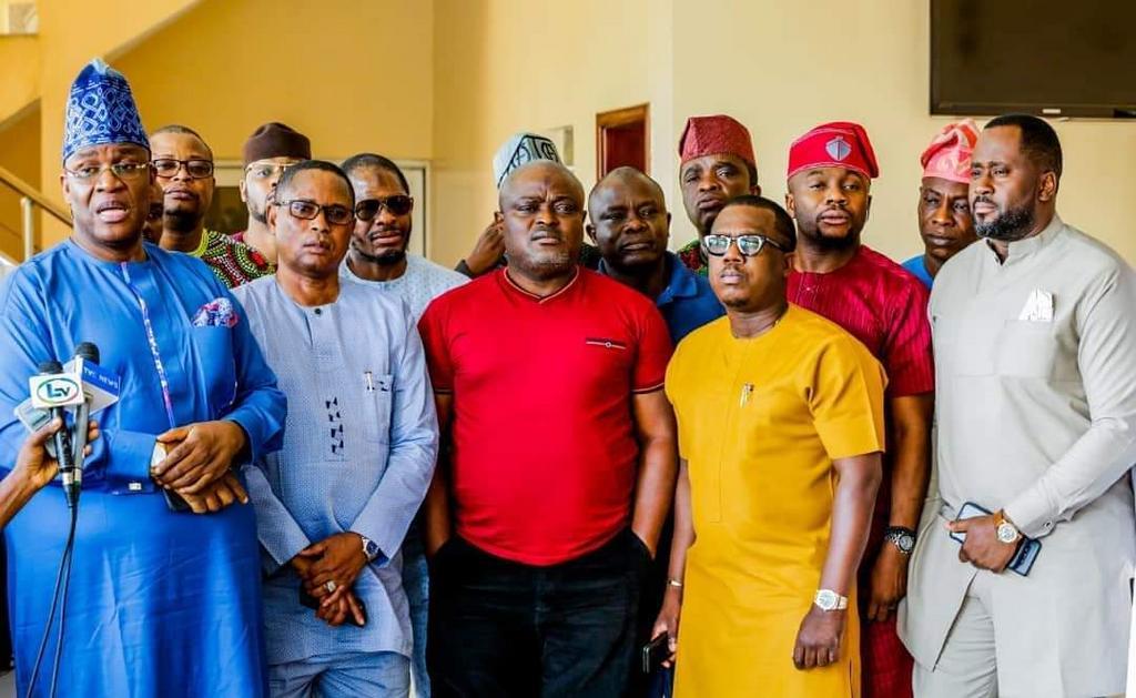 Speaker Mudashiru Obasa (M) and some members of the Lagos state House of Assembly. [LAHA]