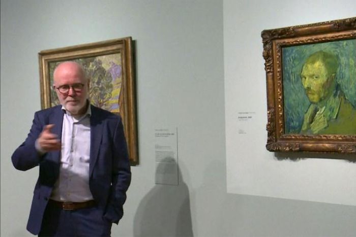 This video grab image shows senior researcher Louis van Tilborgh speaking of a self-portrait by Dutch artist Vincent van Gogh on display at The Van Gogh Museum in Amsterdam on January 20, 2020; other major tourist draws in the Netherlands including the...