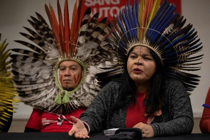 "Bolsonaro's dream is our nightmare, and it will be our extermination," said Sonia Guajajara (R) of the Brazilian Indigenous People's Assembly (APIB)