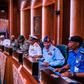 President Buhari at a meeting with the service chiefs