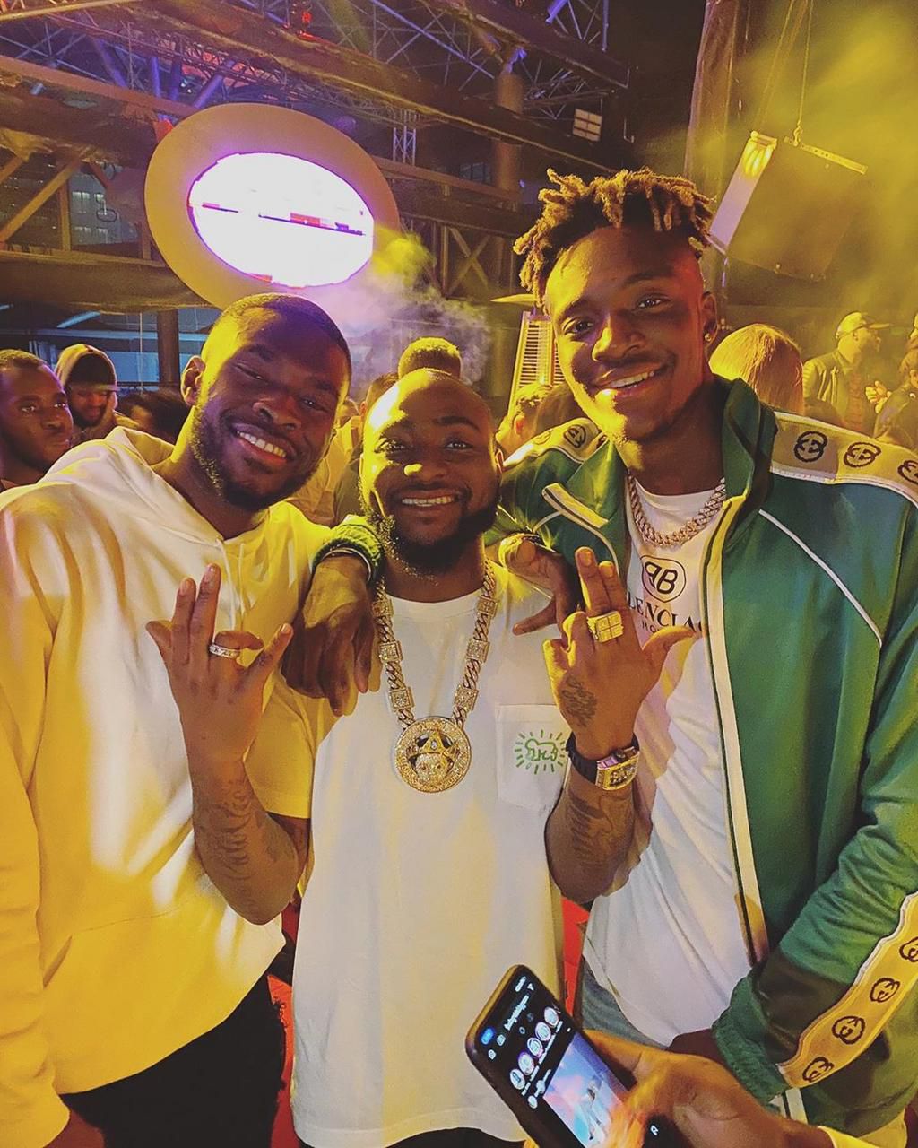 Fikayo Tomori, Davido and Tammy Abraham (Instagram/Tammy Abraham)