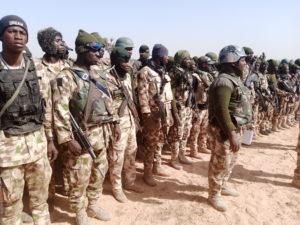 Troops of 156 Task Force Battalion deployed at Mainok village in Kaga Local Government Area of Borno on Monday, 27/1/2020. [NAN]