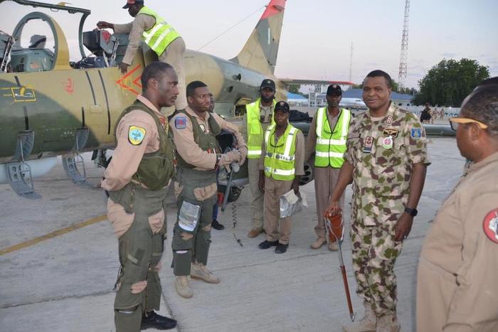Chief of Air Staff, Air Vice Marshal Abubakar Sadique says the Nigerian Air Force manufactures missile heat shields and maintains its aircrafts by itself. [Twitter/@NigAirForce]
