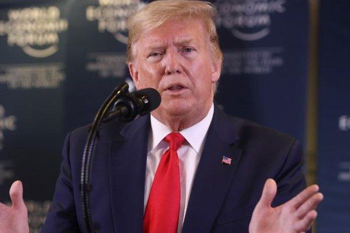 U.S. President Donald Trump gestures as he holds a news conference at the 50th World Economic Forum (WEF) in Davos, Switzerland, January 22, 2020. REUTERS/Jonathan Ernst