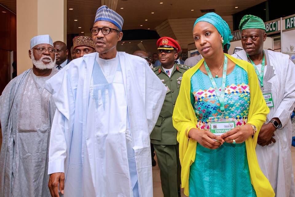 President Muhammadu Buhari and the Managing Director of NPA, Hadiza Usman [Twitter/@hadizabalausman]